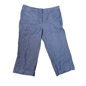 Talbots Chelsea Ankle Crop Pants Womens 14 Blue Cotton Chambray Modal Stretch